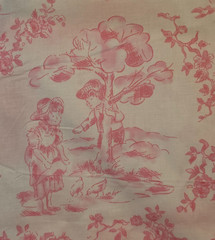 Toile Victorian Children Playing White/Pink Cotton Fabric 44″ Wide