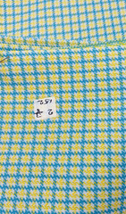 Vintage Small Check Blue Yellow White Print Fabric 62″ x 86″