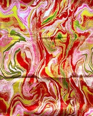 African Print, Satin Fabric – Red, Pink, Gold “Wasi Whirl”, Yard or Wholesale