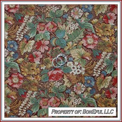 BonEful Fabric FQ Cotton Quilt VTG OOP Brown Thanksgiving Turkey Antique Flower