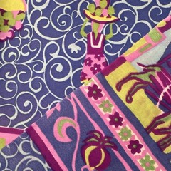 Vtg Novelty Border Print Fabric Spanish Caribbean Tropics Scene 4yds x 46in