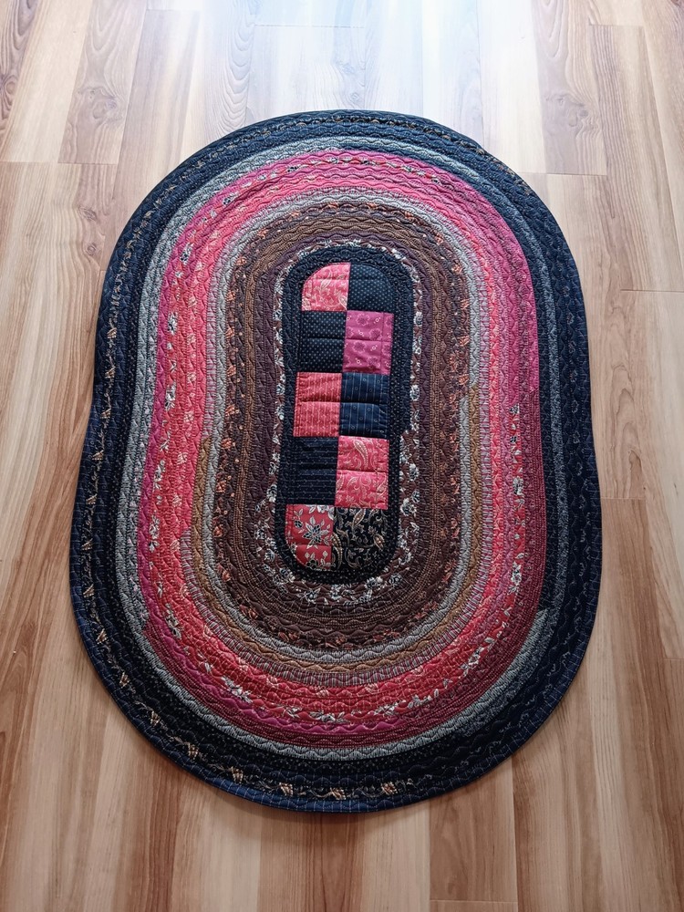 HANDMADE JELLY ROLL RUG With Quilted Center. 46 1/2″ X 31″ USA