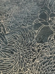 Chrysanthemum Print Cotton Quilting Fabric Blue Silver Shimmer JoAnn 38″ X 44″