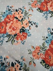 JoAnn’s Fabric Cotton 2.5 Yards by WOF 44″ Light Blue Flowers Roses Pink Peach