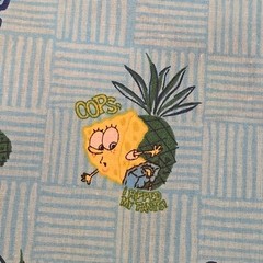 Sponge Bob “Oops, I ripped My Pants!” Blue With Pineapple🍍 Vintage Fabric 17×55