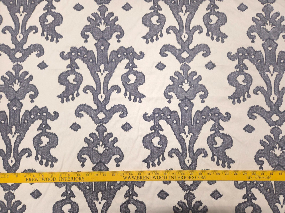 Covington ASTRA SLATE Black White Embroidered Ikat Designer Drapery Uph Fabric