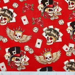 Poker Cards Rose Skull Packed Novelty Sewing Quilting Cotton Fabric 1/2 Yard