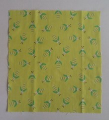Fabric Cotton Panel Square 11 1/2″ x 10 1/2″ Green Beetles Bees on Light Green