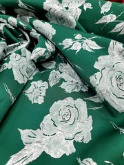Metallic Floral Brocade Fabric By Yard Emerald Green Silver Floral Embossed