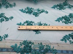 Elegant Jade Green Hand Beaded Mesh Lace.Wedding/Bridal Fabric.36x50inches.