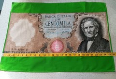 Large Italy bill fabric Banca D’Italia Lire Centomila A. Manzoni green