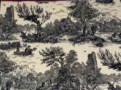 1 Yd English Country Toile in Creamy Tan & Black Cotton Quilt Fabric BTY