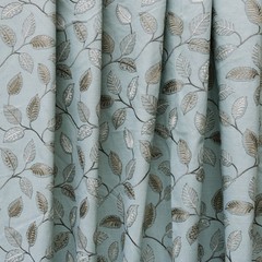 Powder Blue Leaves Fabric By The Yard, Cotton Linen Embroidered Floral