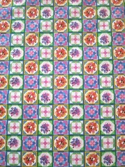 Floral Tiles Cotton Quilt Fabric~David Textiles~3.5 Yards~Blue Pink Green Yellow