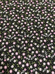 Cute Calico Pink and White Flowers on Black cotton Fabric per yd.