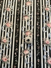 Floral on Black and White Stripe Fabric by the yard, 45” wide, cotton