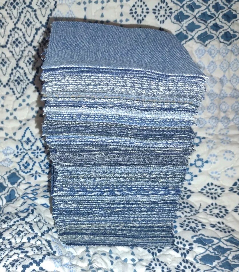 Denim Blue Jean Fabric Squares 3 1/2″ X 3 1/2″ Lot Of 150 For Rag Quilt Craft