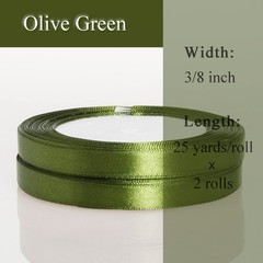 ATRBB 3/8 Inch Olive Green Satin Ribbon, 50 Yards Solid Fabric Ribbon for Gift W