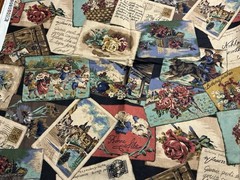1991 Cyrus Clark Co POSTCARDS Antique Postcards/Floral Collage Fabric 55” X 50”