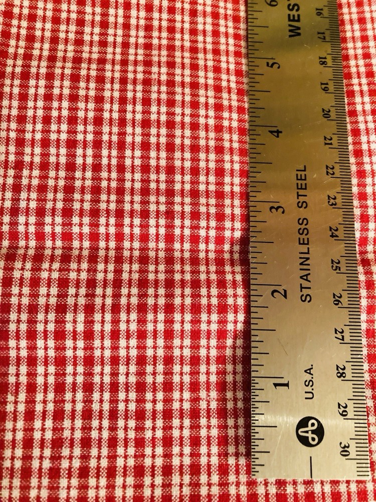 Red & White Small Plaid Homespun Cotton Fabric 1Y x 43″W