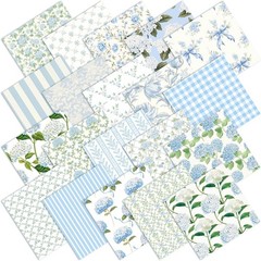 60 Pcs10x10 Inch Hydrangea Fabric Square Bundle Watercolor Dusty Blue Floral …
