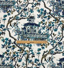 LINO TEXTILES GRACE ASIAN TEMPLE CREWEL FLORAL BRANCH FABRIC 6.75 YARDS 54″W