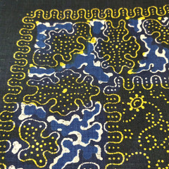 Navy Blue Yellow White Floral Panel Print Quilt Cotton 1.8 Yard