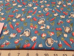 1 YD X 38″ VINTAGE GARDEN VEG. FLOWERS WATER CAN TOSS/ NEW COTTON #02