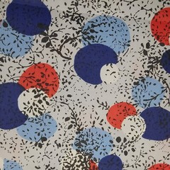 Klopman Mills c. 1971 Drapey Woven Poly Blend Blue White Red on Gray 3 YD x 44″