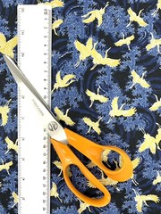 Japanese fabric small cranes birds art deco blue gold heron stork asian chinese