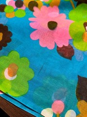 Vintage Retro VIP Fabric Pink Blue Green Mod Floral Semi Sheer 2 Panels 44×58”