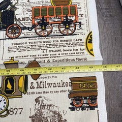 House N Home Vtg Train Locomotive Railroad Newsprint Fabric 2.5 Yards Americana