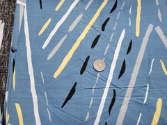 COTTON FABRIC – WHITE, YELLOW, GRAY & BLACK PAINT MARKS ON SLATE BLUE- BTY