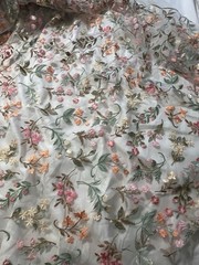 Multicolor Embroidered Floral Lace Fabric Bridal Prom Formal Cottage Granny Core