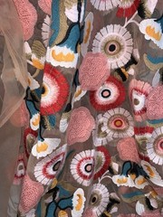 3D Flower Embroidered Lace, Colorful Mesh Fabric 4 Yards c 56”