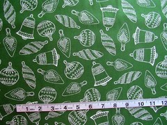 1 yd of 100% Cotton Fabric “Santa’s Stash Simple Ornaments” Green w/Ornaments