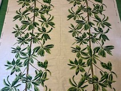 1.5 yards Thibaut Mangrove Tree Green & White Fabric Linen Cotton Tropical Leaf