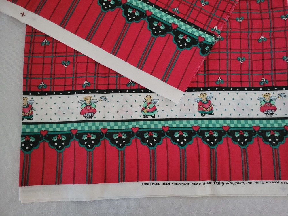 Daisy Kingdom Christmas Fabric Bunny Angel Plaid Holiday Double Border 6 Yards