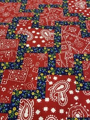 Vtg Calico Floral Bandana Print Fabric Blue Red Rayon Or Blend? 2+ Yards