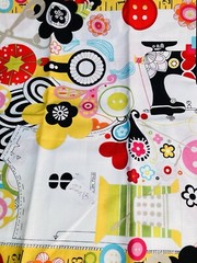 Lot of 10 Coordinating Fabric Scraps Bright Colors Sewing Theme Black Red Blue