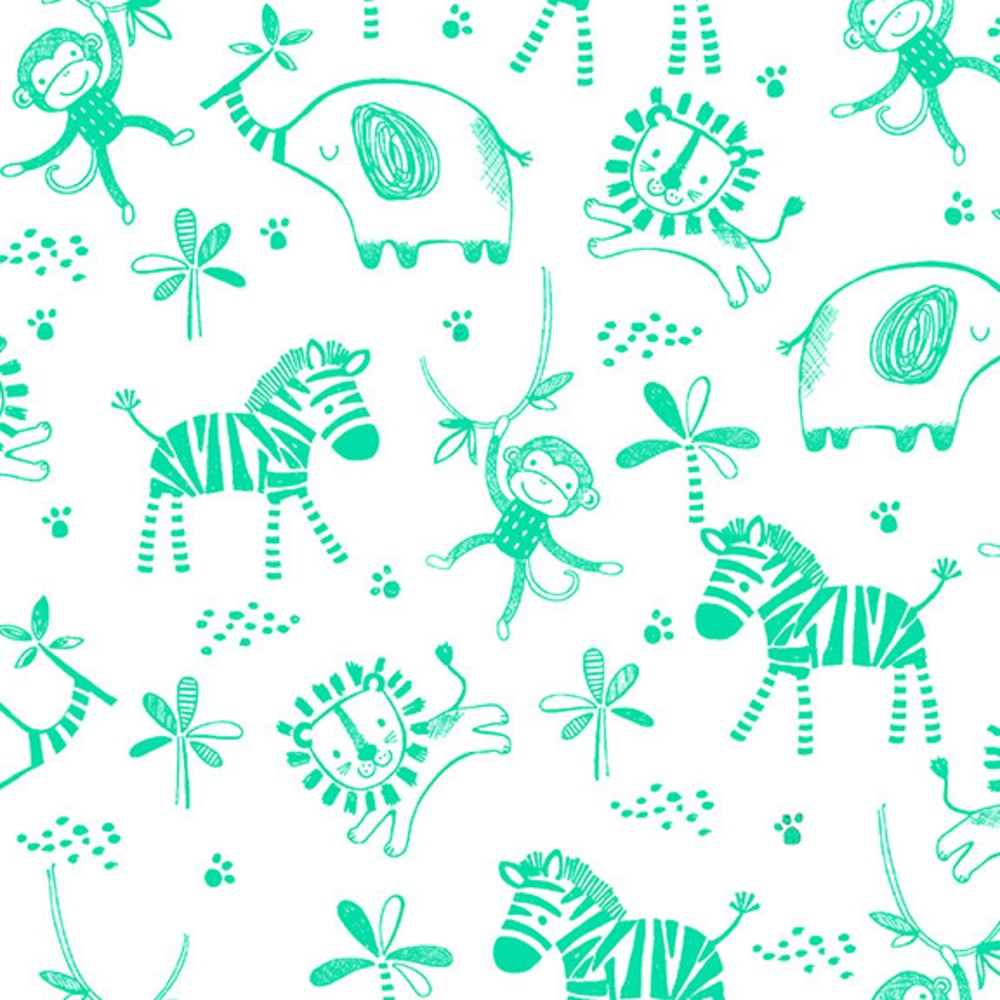 Safari Animals Green Flannel Fabric