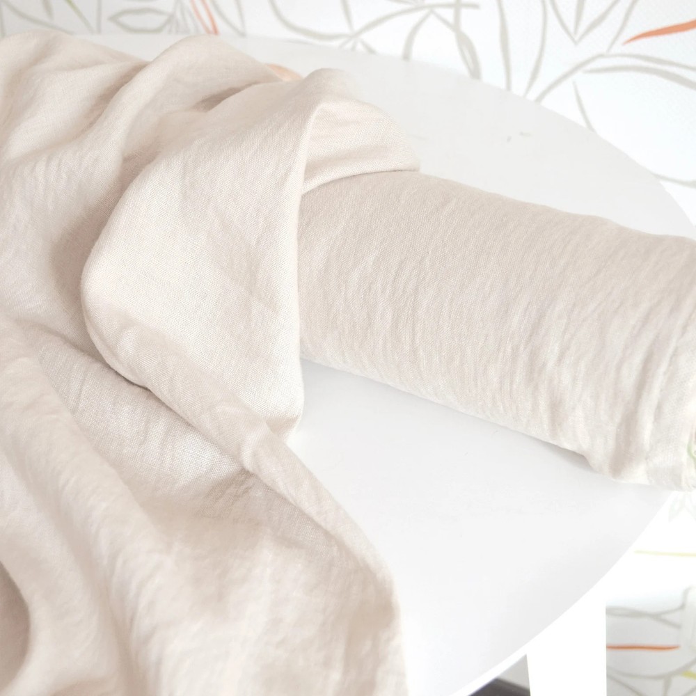 Natural Linen Fabric By The Yard Apricot Off-White Soft Sewing Material Clothing