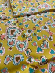 Vintage 60s 70s Sateen Mustard Hippie Love Hearts Mod Gogo Fabric Remnant 44×52