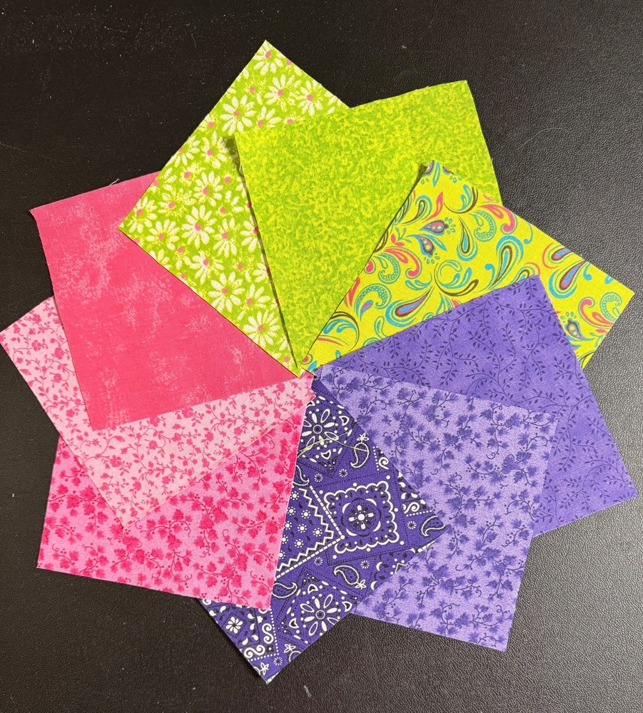Pink, Lime, Purple 4 x 4 inch fabric squares, 100% cotton
