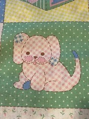 VTG Spring Mill Quilt Sewing Fabric Gingham Hearts Animals Baby HTF 1.5yds