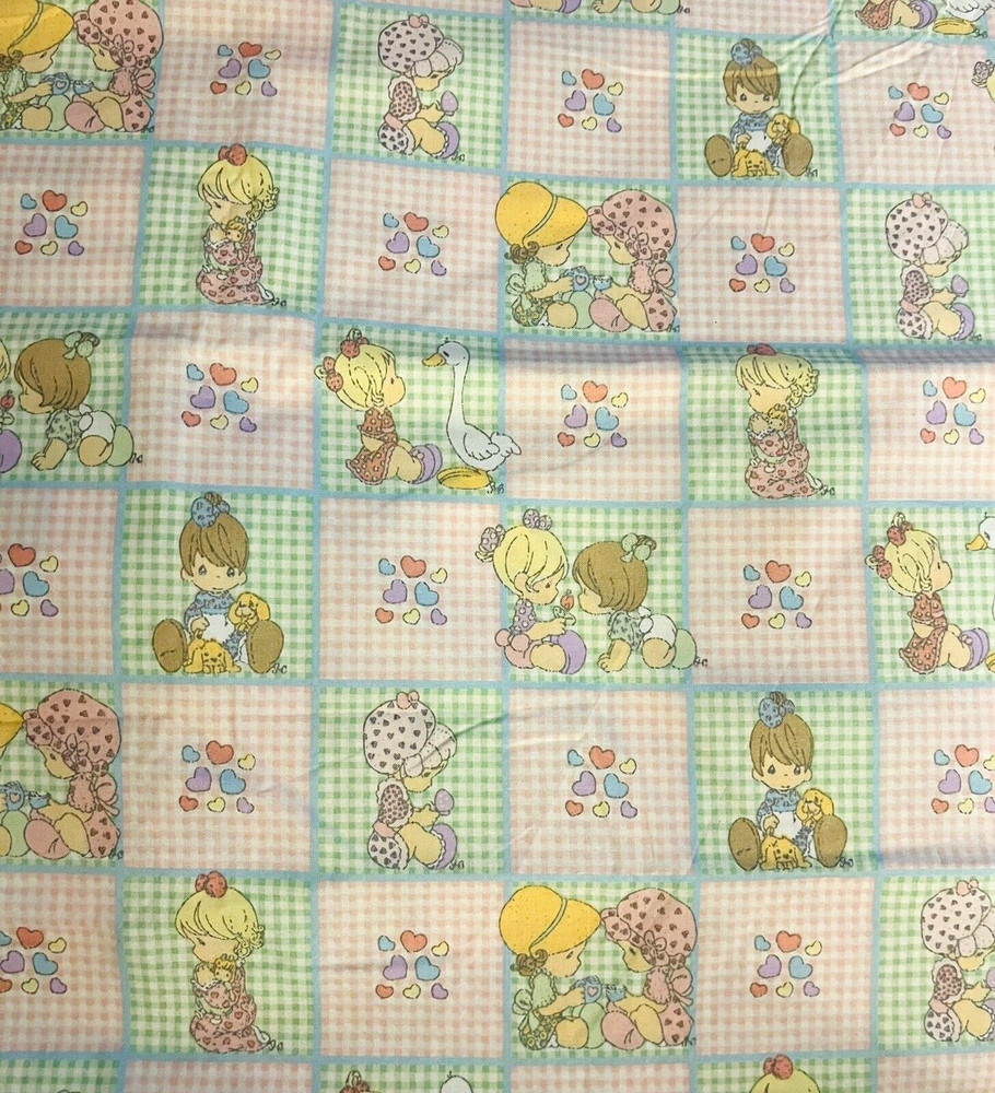 VTG `06 Precious Moments by Spectrix Gingham Pastel Cheater Quilt Babies BTFQ