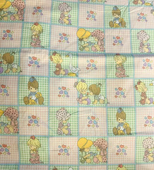 VTG `06 Precious Moments by Spectrix Gingham Pastel Cheater Quilt Babies BTFQ