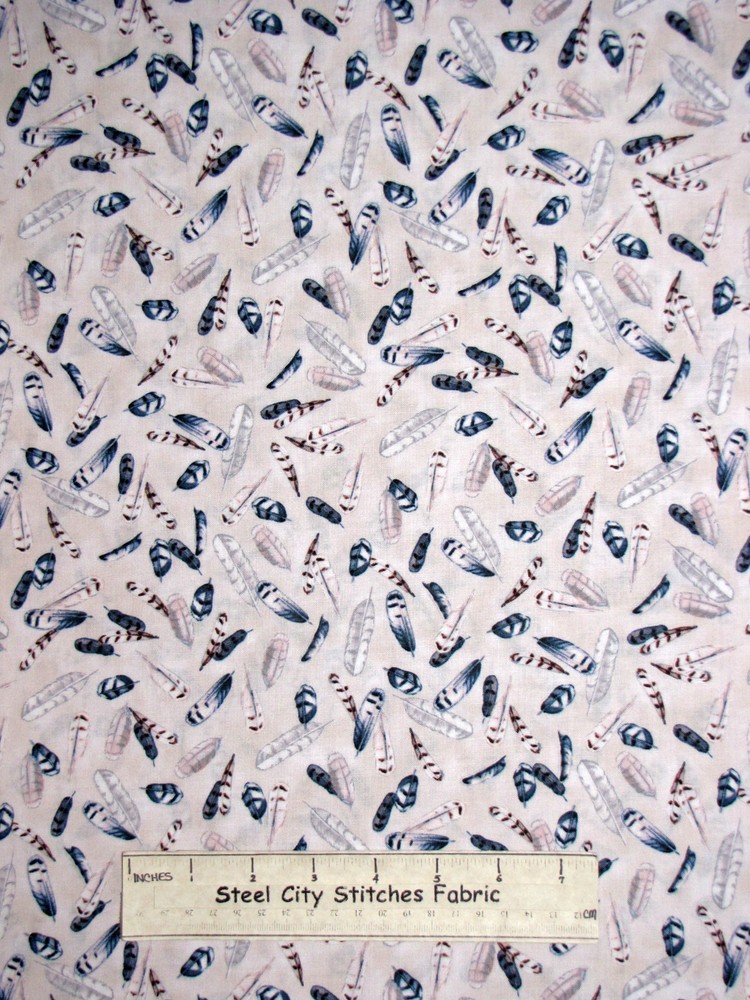 Owl Bird Feathers Toss Ecru Beige Cotton Fabric QT #23598-E Silent Flight YARD