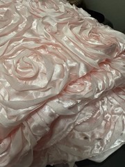 3 Yards 58″ Rosette Satin Fabric PINK 3D Roses Princess Wedding Dress Draping