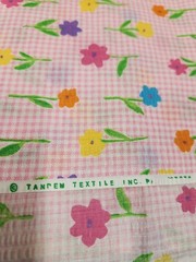 Rare Tandem Textiles Retro Lightweight Gingham Flower Print Fabric Cotton Yard